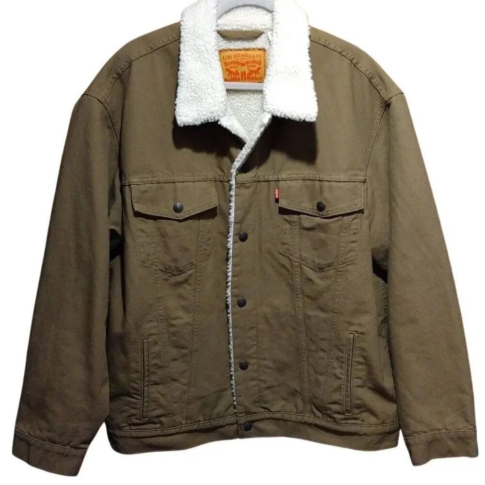 Levi's Men's Green Canvas Sherpa Lined Truckers Jacket 2XL NWOT